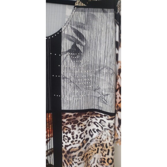Valentina Womens 3/4 Sleeve Top Rhinestones Artsy Abstract Art Size Medium - Picture 5 of 6